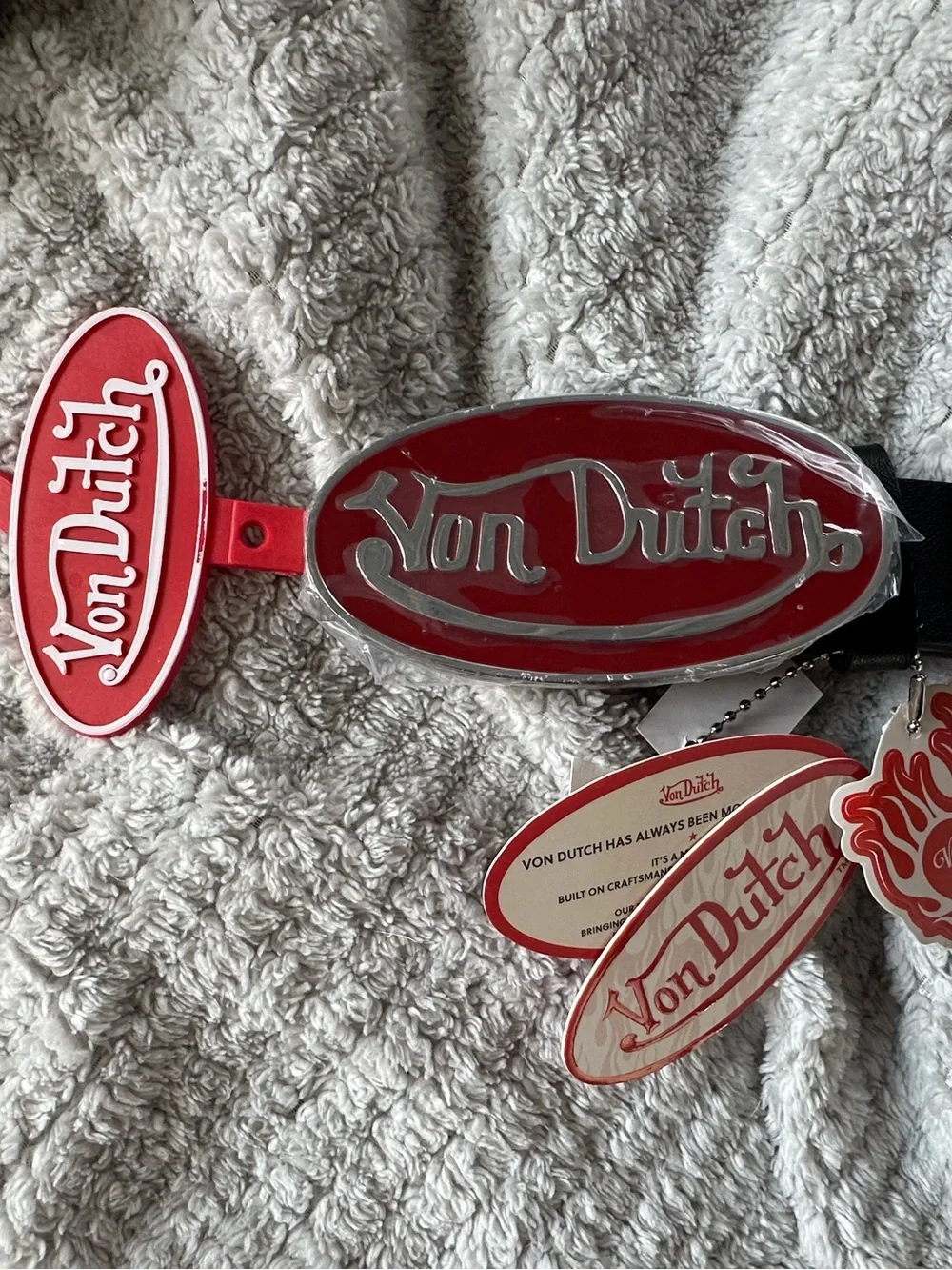 Von Dutch Red Logo Buckle Belt Black Size M BNWT